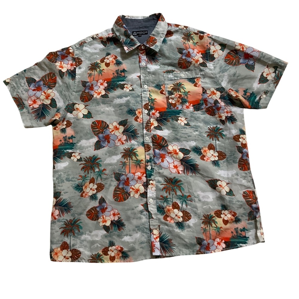 Sahara Club Button Up Shirt Mens XL Green Tropical Excellence Aloha Hawaiian